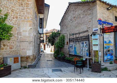 Antalya, Turkey - May 19, 2019: The Streets Of The Old Town Of Kaleici. Ancient District In The City