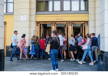 Moscow, Russia - May, 22, 2019: entrance to the metro station Taganskaya in Moscow