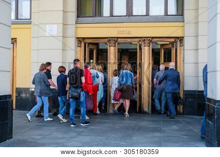 Moscow, Russia - May, 22, 2019: entrance to the metro station Taganskaya in Moscow