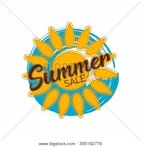 Sumer Sale Label With A Sun And Text - Vector