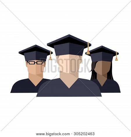 Icon Of A Group Of Students Boys And Girls In A Graduate Cap, Monochrome And Color Image In A Circle