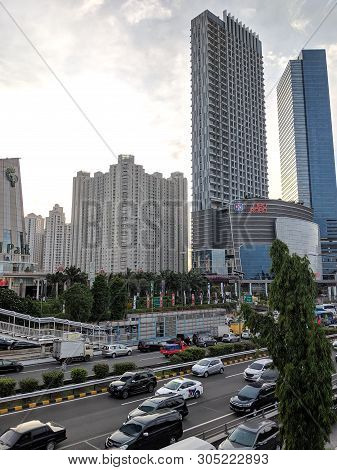Jakarta, Indonesia - December 20, 2018 : Cityscape Of Jalan S Parman With The Background Of Skyscrap