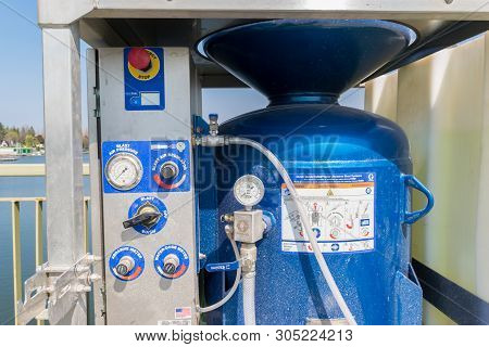 Snagov, Romania - March 30, 2019: A Vapor Abrasive Blast System Used To Sandblast The Old Paint From
