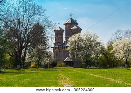 Snagov, Romania - March 30, 2019: View Of The Courtyard Of Snagov Monastery.