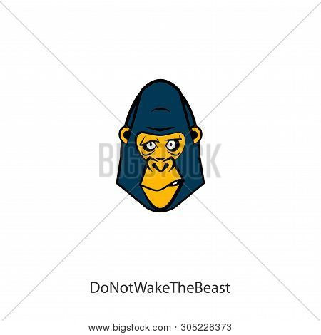 Head Of A Serious Tough Gorilla. Sticker, Pattern, Background, Wall Decoration. Vector Illustration.