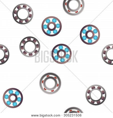 Ball Bearing Mechanism Color Icons Seamless Pattern. Rolling Ball Bearing Linear Symbols Pack. Wheel