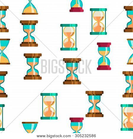 Sandclock Icon Seamless Pattern . Timer Symbol. Interval Sandclock Icons Sign. Alarm Hourglass Picto