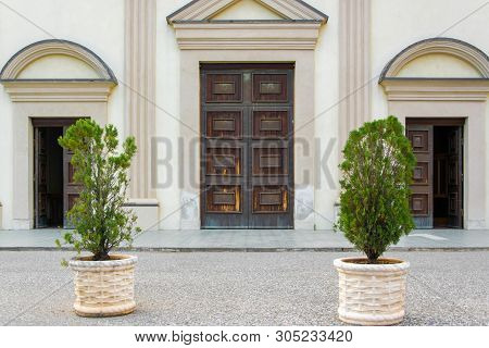 Crop View Of The Main Entrance Of St. Francis Church, Scutari, Albania