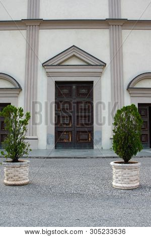 Crop View Of The Main Entrance Of St. Francis Church, Scutari, Albania