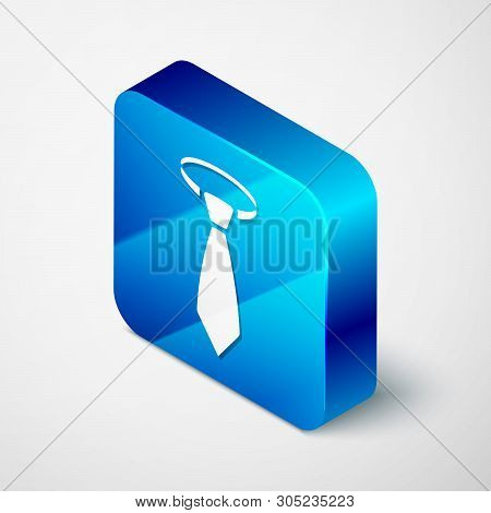 Isometric Tie Icon Isolated On White Background. Necktie And Neckcloth Symbol. Blue Square Button. V