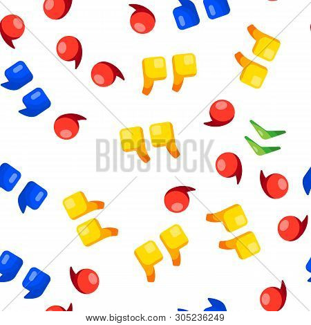 Quotation Marks, Inverted Commas Color Icons Seamless Pattern. Quotation, Direct Speech Marks Linear