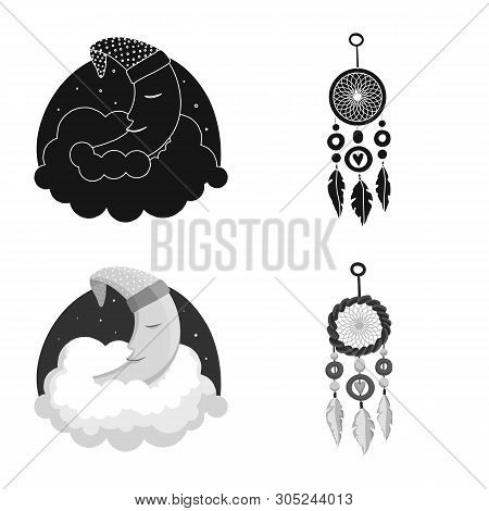 Vector Design Of Dreams And Night Symbol. Set Of Dreams And Bedroom Stock Symbol For Web.