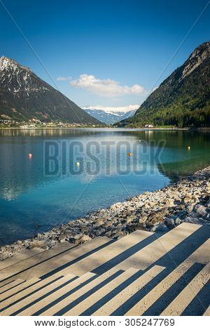 Lake And Mountain Landscape. Nature Landscape. Alpine Lake Landscape. Outdoor Traveling Landscape. L