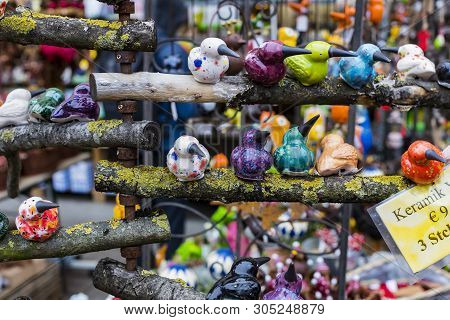 Munich, Germany - November 23, 2018 : Traditional Ceramic Souvenirs At The Viktualienmarkt Christmas