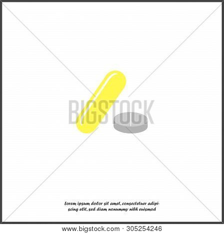Vector Icon Of Medical Pills. Symbol Of A Tablet And Capsule. Edications Icon On White Isolated Back