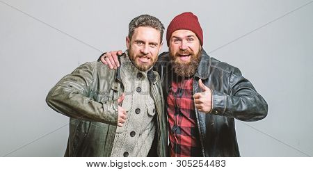 Real Men And Brotherhood. Friends Glad See Each Other. Friendly Relations. Friendship Of Brutal Guys