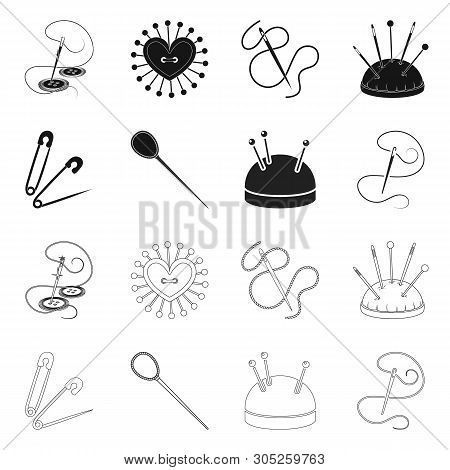 Isolated Object Of Pin And Sewing Icon. Set Of Pin And Sketch Vector Icon For Stock.