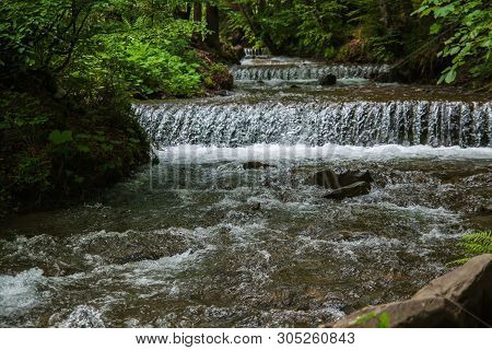 Beautiful Waterfall In The Mountains On The West Of Ukraine.