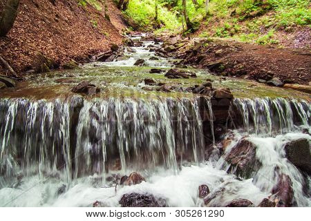 Beautiful Waterfall In The Mountains On The West Of Ukraine.