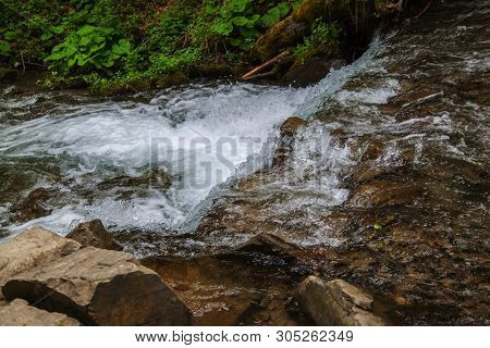Beautiful Waterfall In The Mountains On The West Of Ukraine.