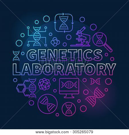 Genetics Laboratory Vector Circular Colored Line Illustration On Dark Background
