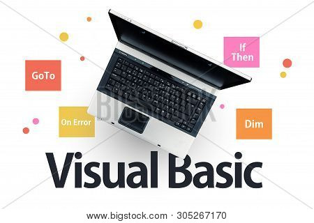 Visual Basic Programming Language. Laptop On Words Visual Basic