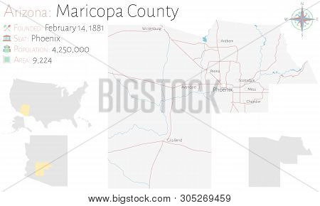 Large And Detailed Map Of Maricopa County In Arizona, Usa.