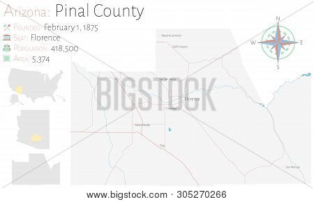 Large And Detailed Map Of Pima County In Arizona, Usa.
