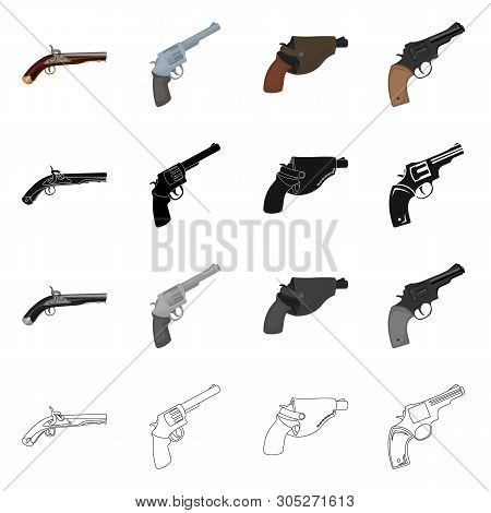 Vector Illustration Of Revolver And Pistol Icon. Set Of Revolver And Trigger Vector Icon For Stock.
