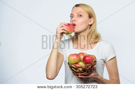 Fresh And Juicy Snack. Girl Live Healthy Life. Apple Organic Fruit. Eat Healthy. Good Apple Pies Con