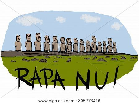 Rapa Nui Or Easter Island With Moai