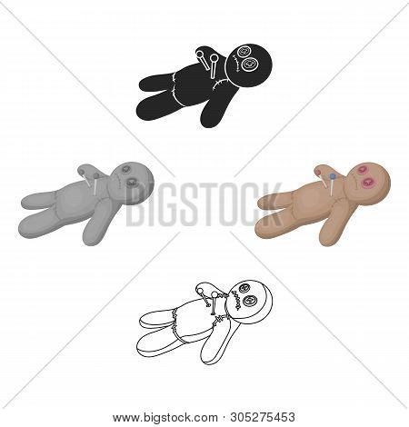 Voodoo Doll Icon In Cartoon, Black Style Isolated On White Background. Black And White Magic Symbol 