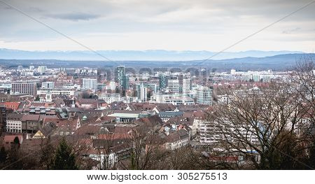 Aerial View Of City Center Of Freiburg Im Breisgau, Germany