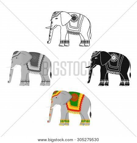Indian Elephant Icon In Cartoon, Black Style Isolated On White Background. India Symbol Stock Vector