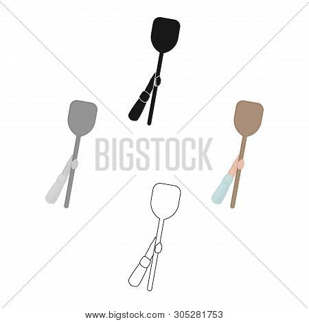 Wooden Peel Icon In Cartoon, Black Style Isolated On White Background. Pizza And Pizzeria Symbol Sto