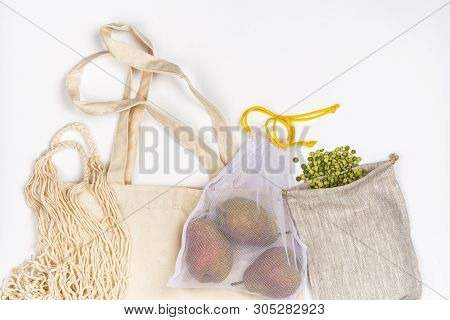 Eco Friendly Bags For Shopping - Linen, Burlap, Mesh Bag. Pairs And Green Lentil In Natural Linen An
