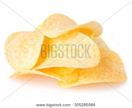 Potato Chips Isolated On White Background, Closeup