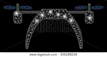 Bright Mesh Copter With Glare Effect. Abstract Illuminated Model Of Copter Icon. Shiny Wire Frame Tr