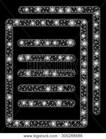 Bright Mesh Copy With Glare Effect. Abstract Illuminated Model Of Copy Icon. Shiny Wire Frame Triang