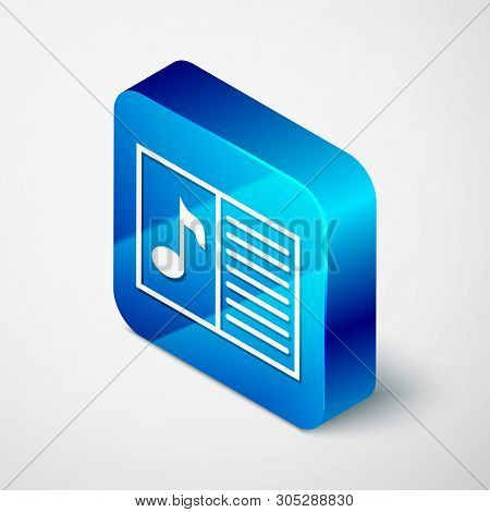 Isometric Music Book With Note Icon Isolated On White Background. Music Sheet With Note Stave. Noteb