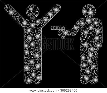 Bright Mesh Crime Robbery With Lightspot Effect. Abstract Illuminated Model Of Crime Robbery Icon. S