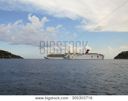 Nice, France, July 29, 2014. Cruise Ships Ibero Grand Holiday And Royal Caribbean Liberty Of The Sea