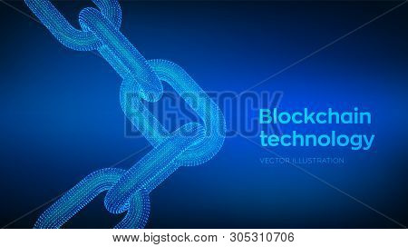 Block Chain. Crypto Currency. Hyperlink Chain. Blockchain Concept. 3d Wireframe Chain With Digital C