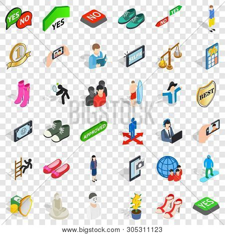 Woman Icons Set. Isometric Style Of 36 Woman Vector Icons For Web For Any Design