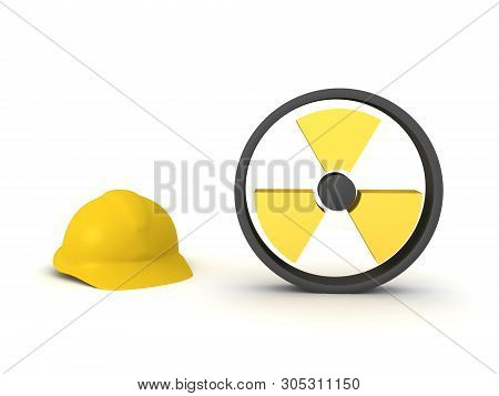 3D Rendering Of Worker Hat And Radioactive Sign