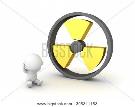 3D Character Feeling Stressed Next To Radioacitve Sign