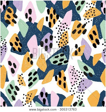 Hand Drawn Abstract Pattern In Trendy Colours.  Simple Textured Shapes Are Perfect Design For Fashio