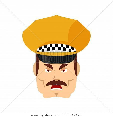 Taxi Driver Angry Emoji. Cabbie Evil Emotions Avatar. Cabdriver Aggressive. Vector Illustration