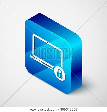 Isometric Laptop And Lock Icon Isolated On White Background. Computer And Padlock. Security, Safety,