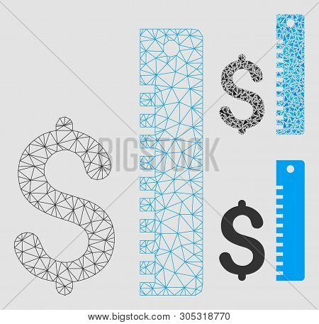 Mesh Dollar Rate Model With Triangle Mosaic Icon. Wire Frame Triangular Mesh Of Dollar Rate. Vector 